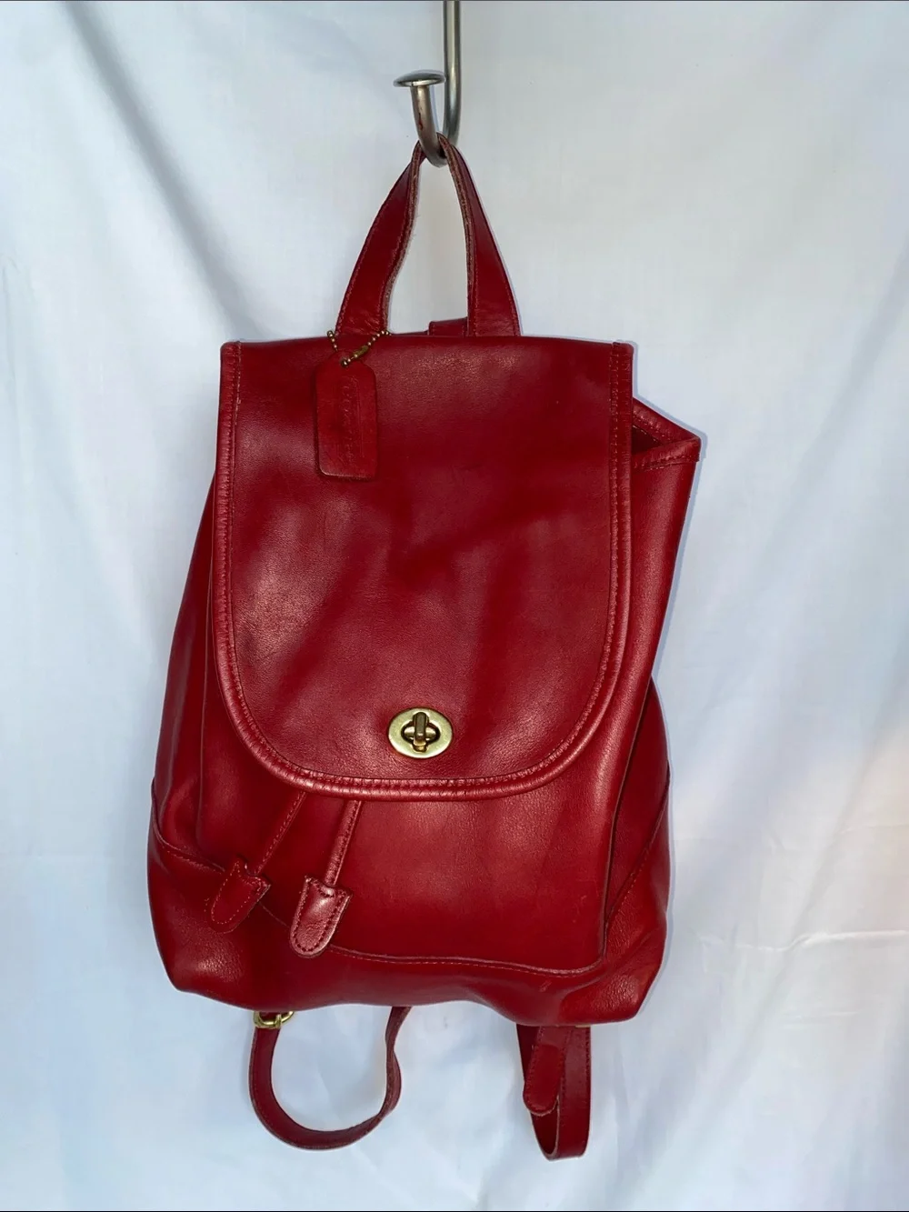 Coach 9791 Red Leather Daypack Backpack with Gold-Tone Turn Lock